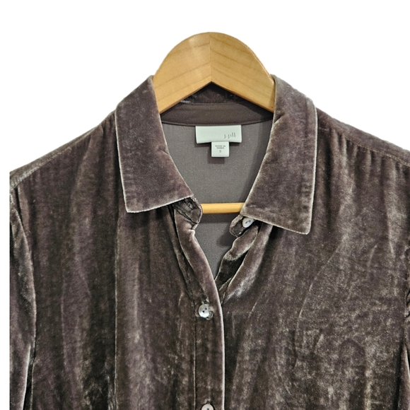 J.Jill brown silk blend velvet button peplum long sleeve top size small - Picture 2 of 9